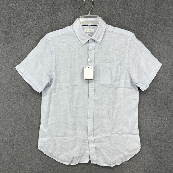 Porter & Ash Shirt Mens Large Blue 100% Linen Button Up Lightweight Summer - Picture 1 of 16